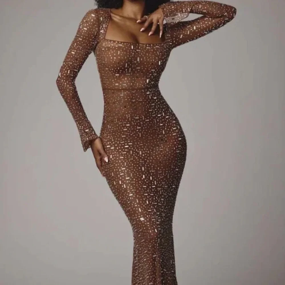 slim fit dress slacks See The Vision Sequin Bust Strapless Maxi Dress Burgundy main image 1